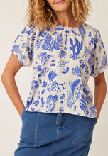 Load image into Gallery viewer, Nancybird Jolene top in blue and white reef print in seersucker cotton.