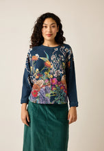 Load image into Gallery viewer, Nancybird organic cotton terry knit batwing sweatshirt Dahlia in blossom bouquet floral print.