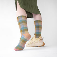 Load image into Gallery viewer, Bonne Maison made in france cotton socks, multico checks blue, olive and pink.