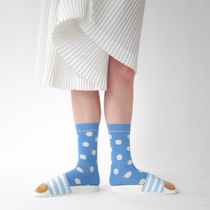 Bonne Maison cotton socks white spots on Aegean blue.