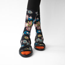 Load image into Gallery viewer, Bonne Maison colourful sunflowers on slate cotton socks.