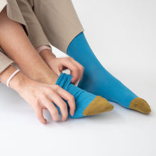 Load image into Gallery viewer, Bonne Maison cotton socks in veridien blue.