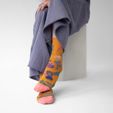 Load image into Gallery viewer, Bonne Maison ochre socks with beetroots and other vegetables.