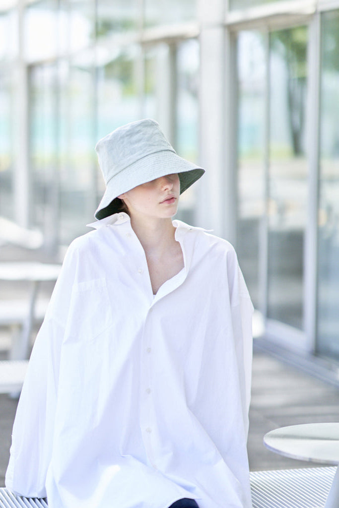 PCNQ Luna made in Japan mint green foldable linen fabric bucket hat.