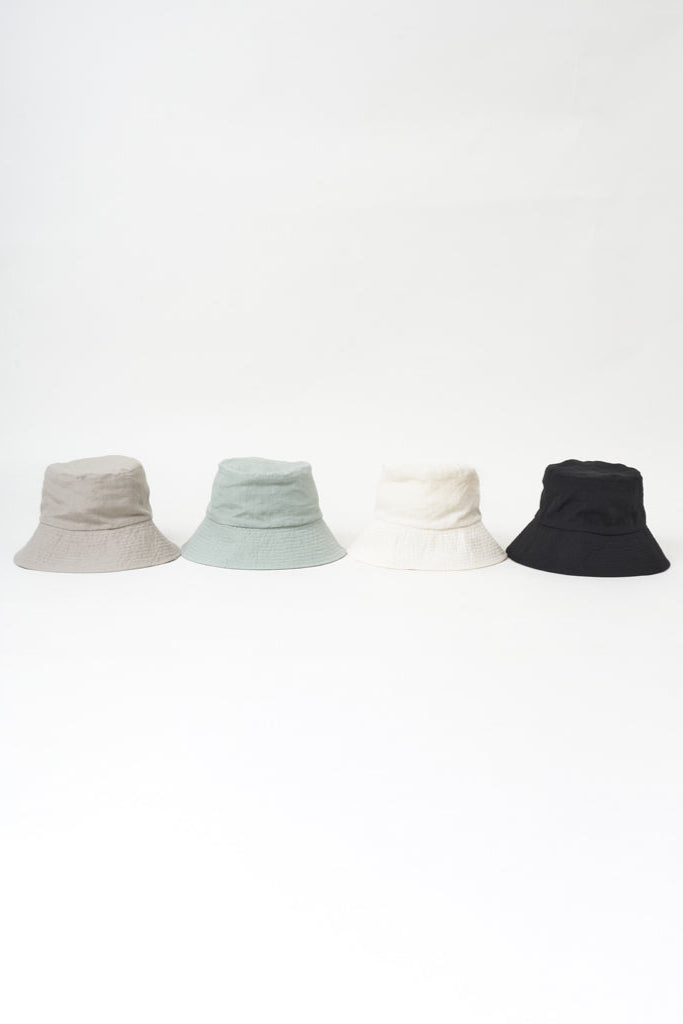 PCNQ Luna made in Japan foldable linen fabric bucket hats.
