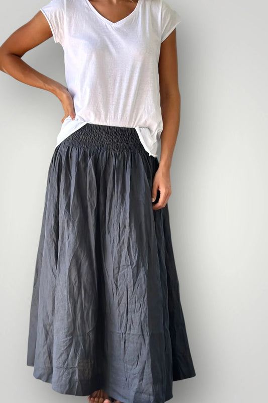 Frockk linen Lulu one size maxi skirt in charcoal.