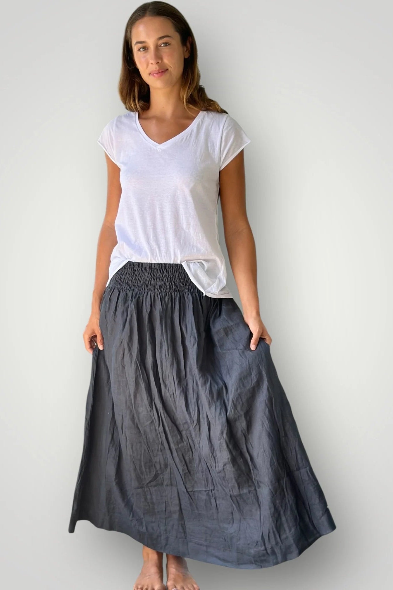 Frockk linen Lulu one size maxi skirt in charcoal.