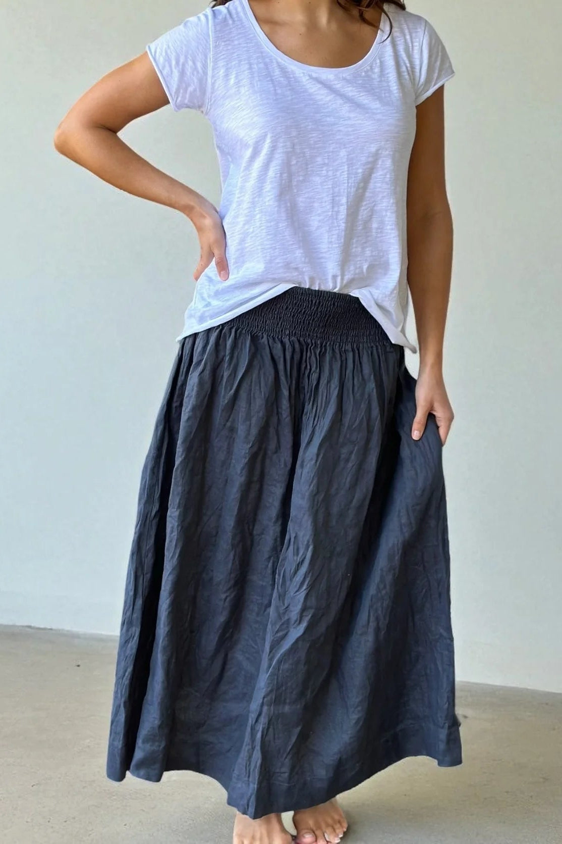 Frockk linen Lulu one size maxi skirt in charcoal.