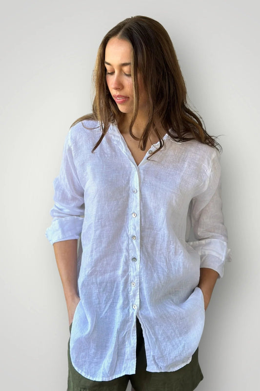 Frockk white linen button up Skyla shirt.