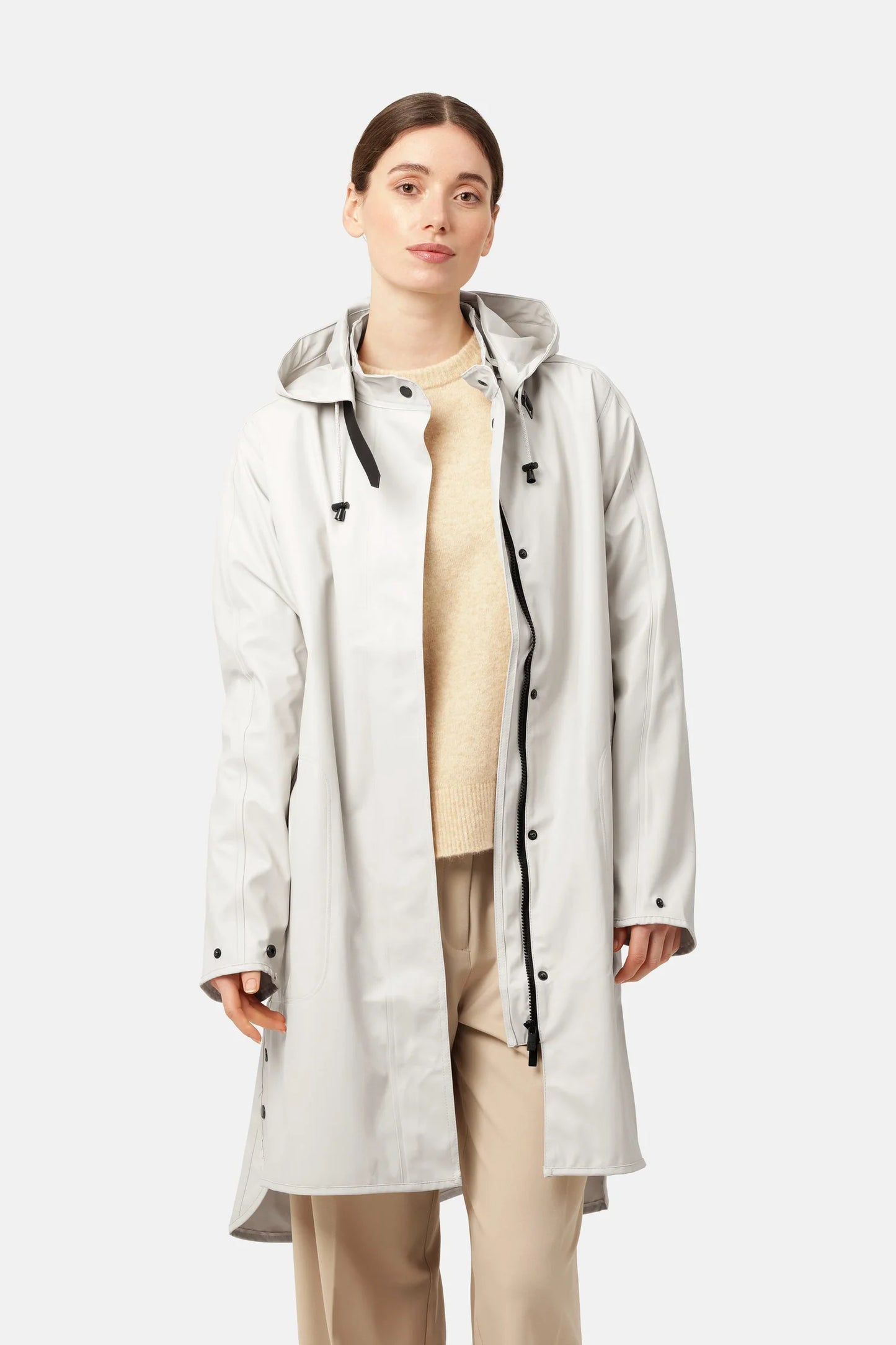 Ilse Jacobsen Rain71 Rain 71 A-line waterproof rain coat with detachable hood. Milk Creme - classic cream.