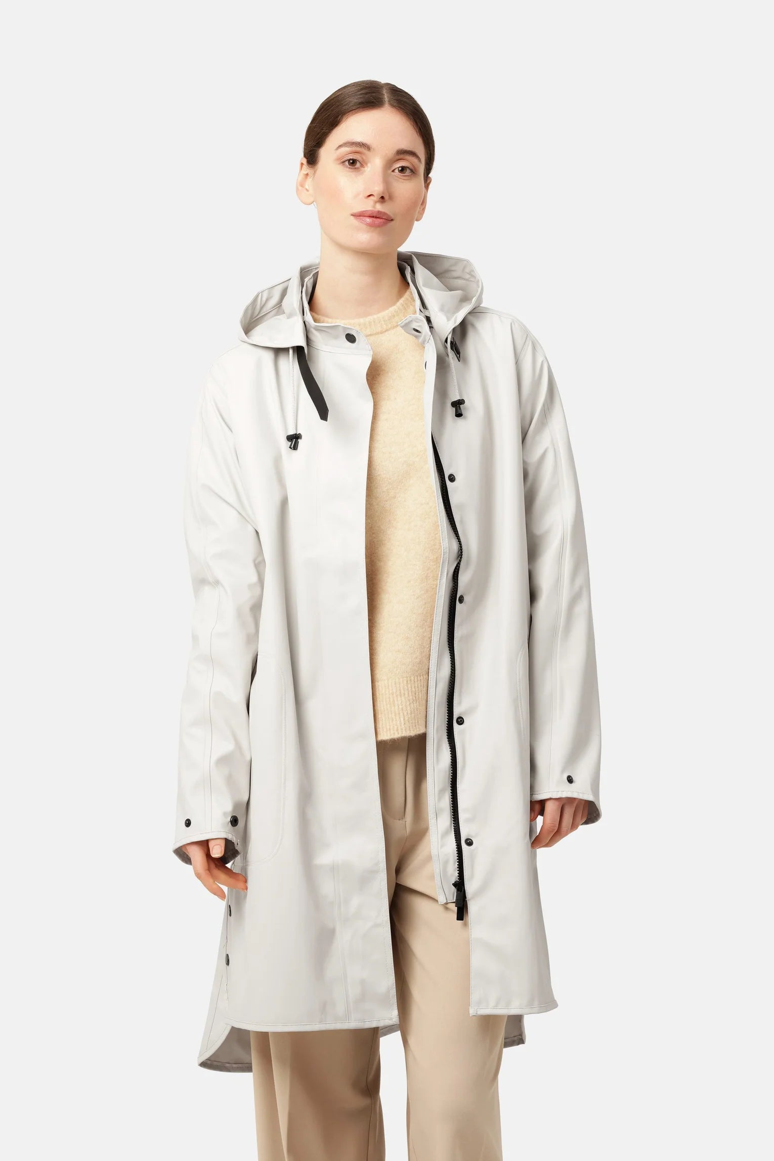 Ilse Jacobsen Rain71 Rain 71 A-line waterproof rain coat with detachable hood. Milk Creme - classic cream.
