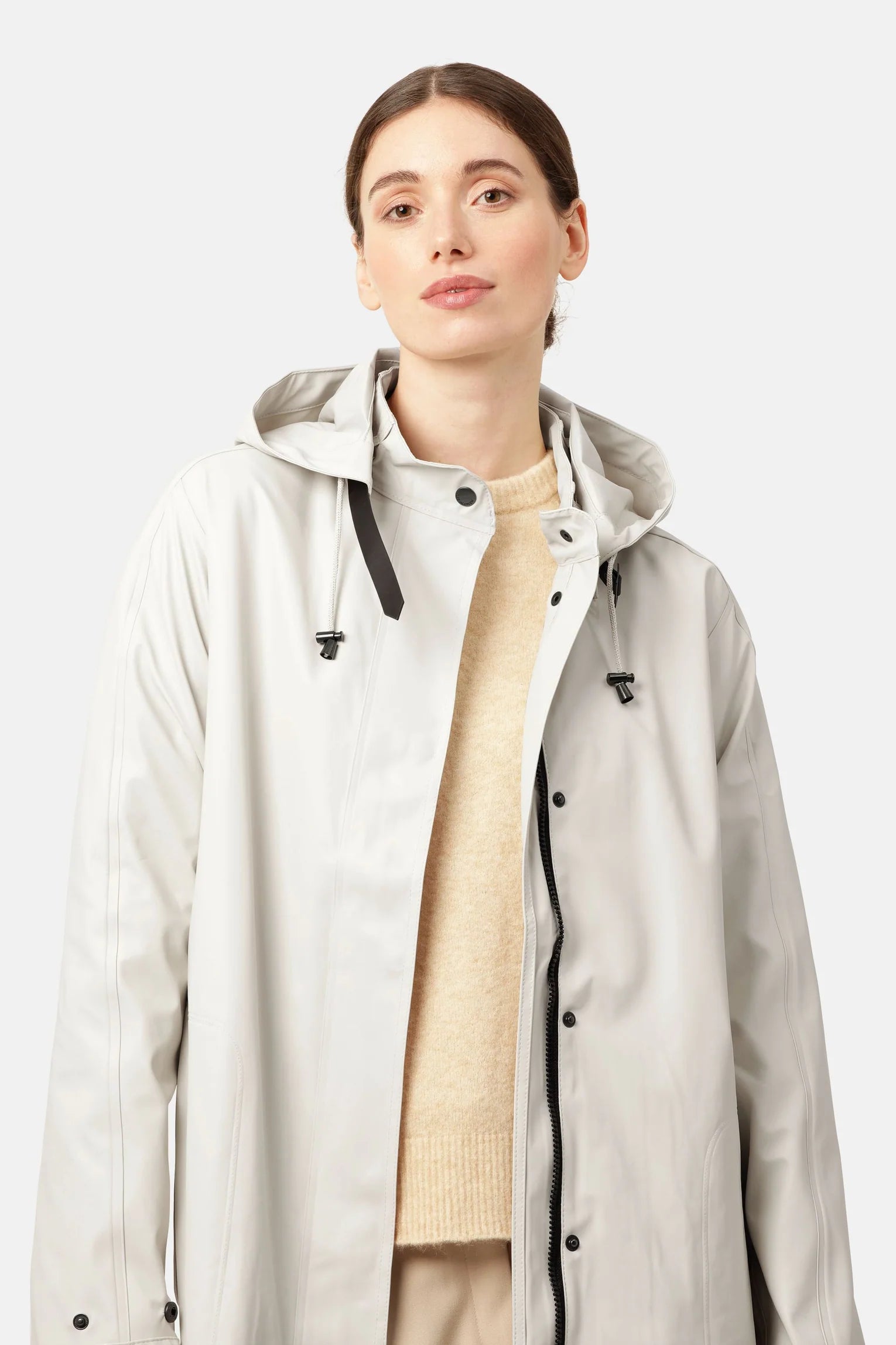 Ilse Jacobsen Rain71 Rain 71 A-line waterproof rain coat with detachable hood. Milk Creme - classic cream.