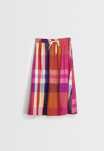 Nancybird handwoven cotton Bindi skirt, elastic waist with drawstring, in golden plaid check.