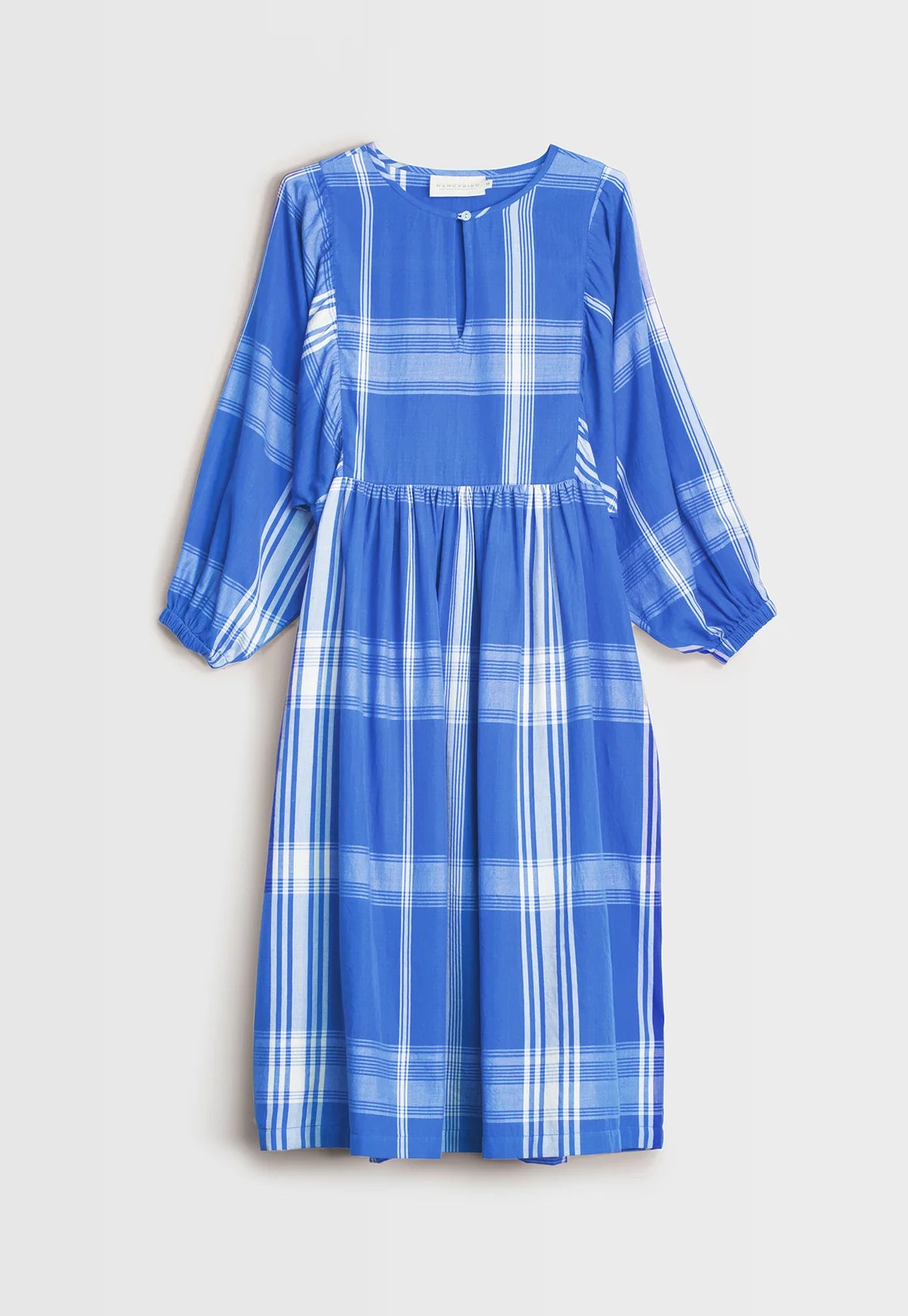 Nancybird handwoven cotton plaid blue and white  Polly maxi dress.