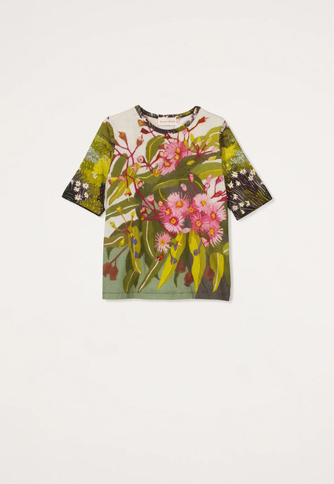 Nancybird flowering gum print Grace tee in organic cotton.