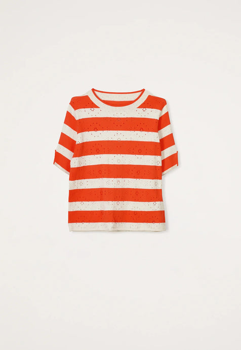 Nancybird Rana cotton pixel knit tee in red white stripe.