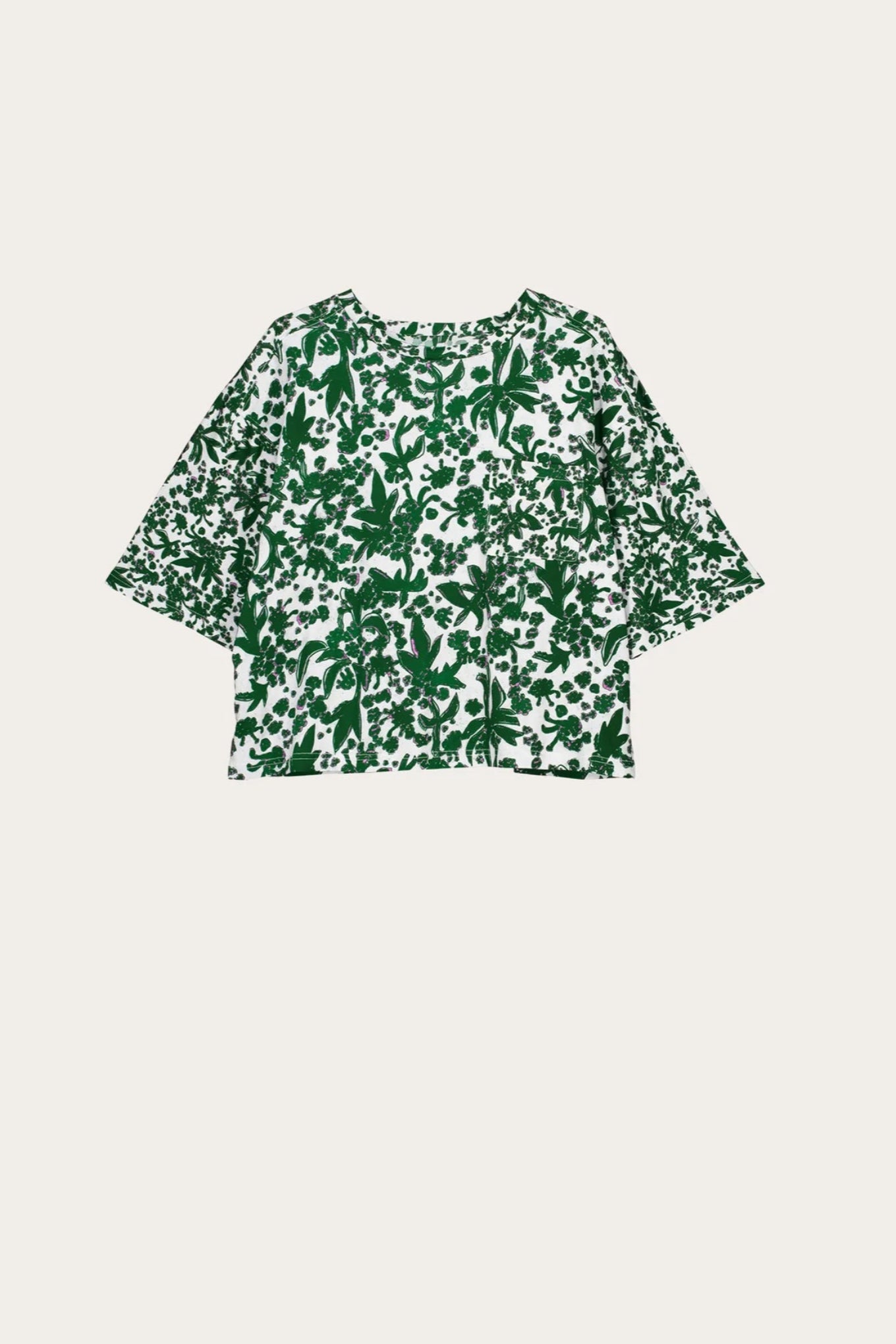 Nancybird tasmin boxy tee in organic cotton jersey parsley green and white print.