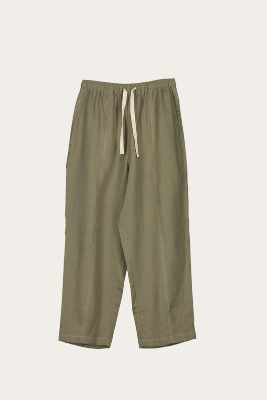 Nancybird soft cotton elastic waist Sol pant in khaki agave.