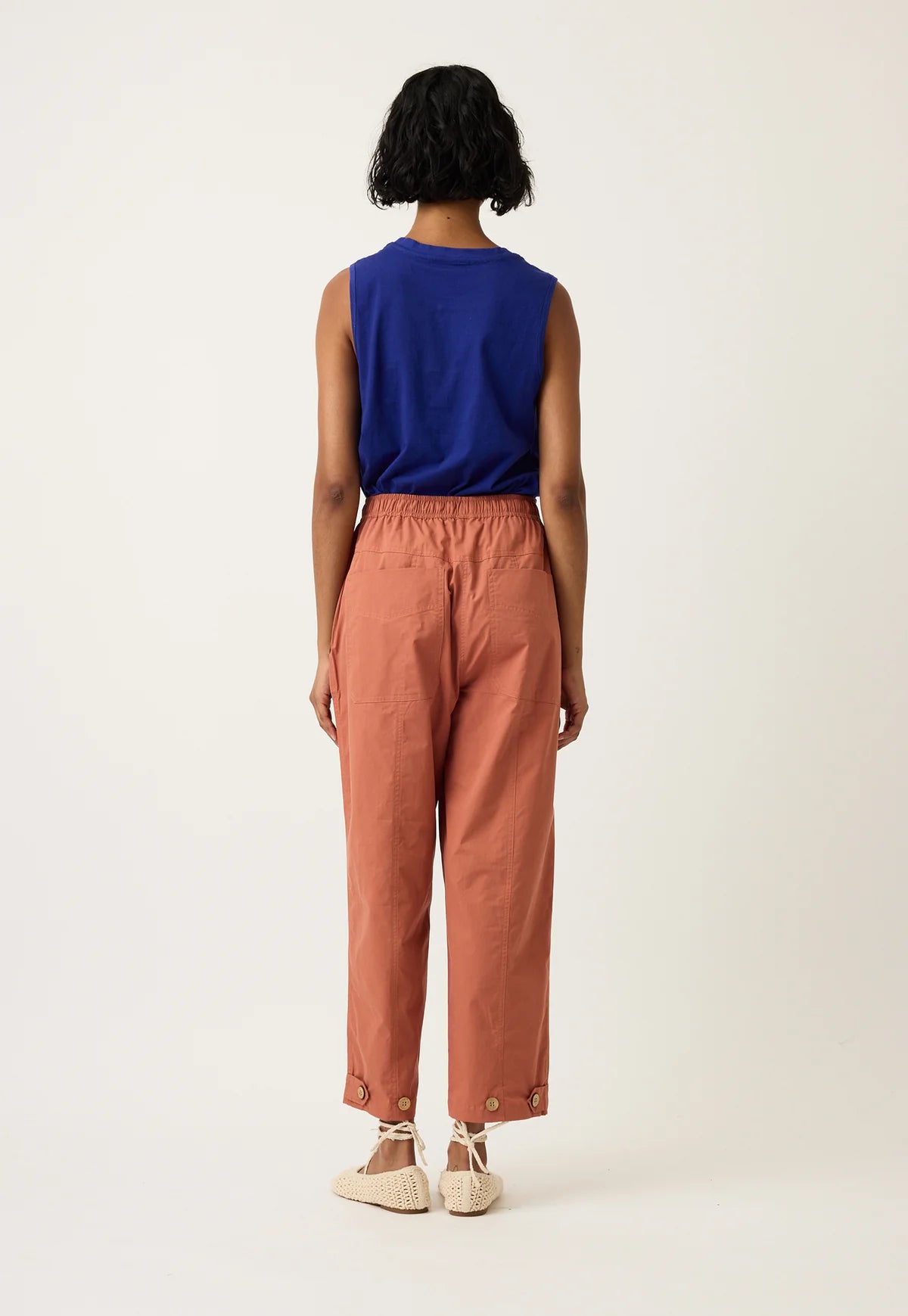 Nancybird elastic waist cotton Sol pants in earth.