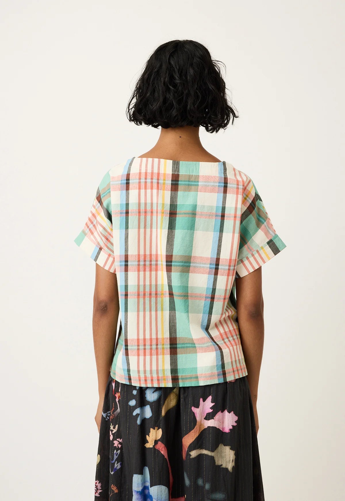 Nancybird cotton Dolman top in summer check.