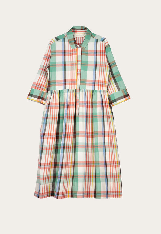 Nancybird multicolour summer check handloom cotton Mel shirt dress.