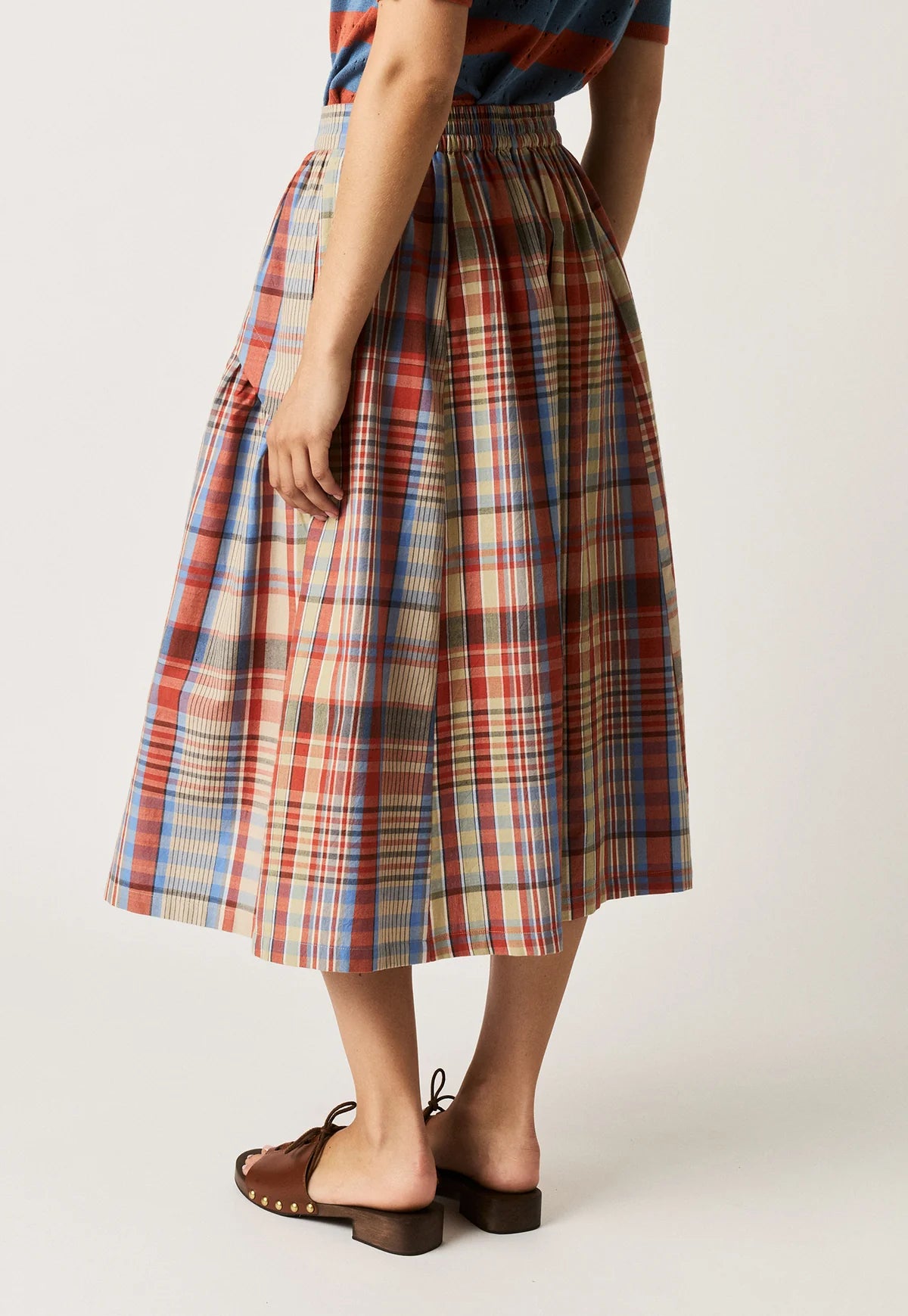 Nancybird Acacia skirt in coast check handwoven organic cotton.