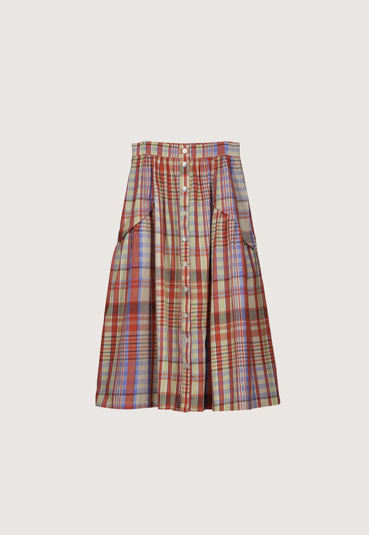 Nancybird Acacia skirt in coast check handwoven organic cotton.