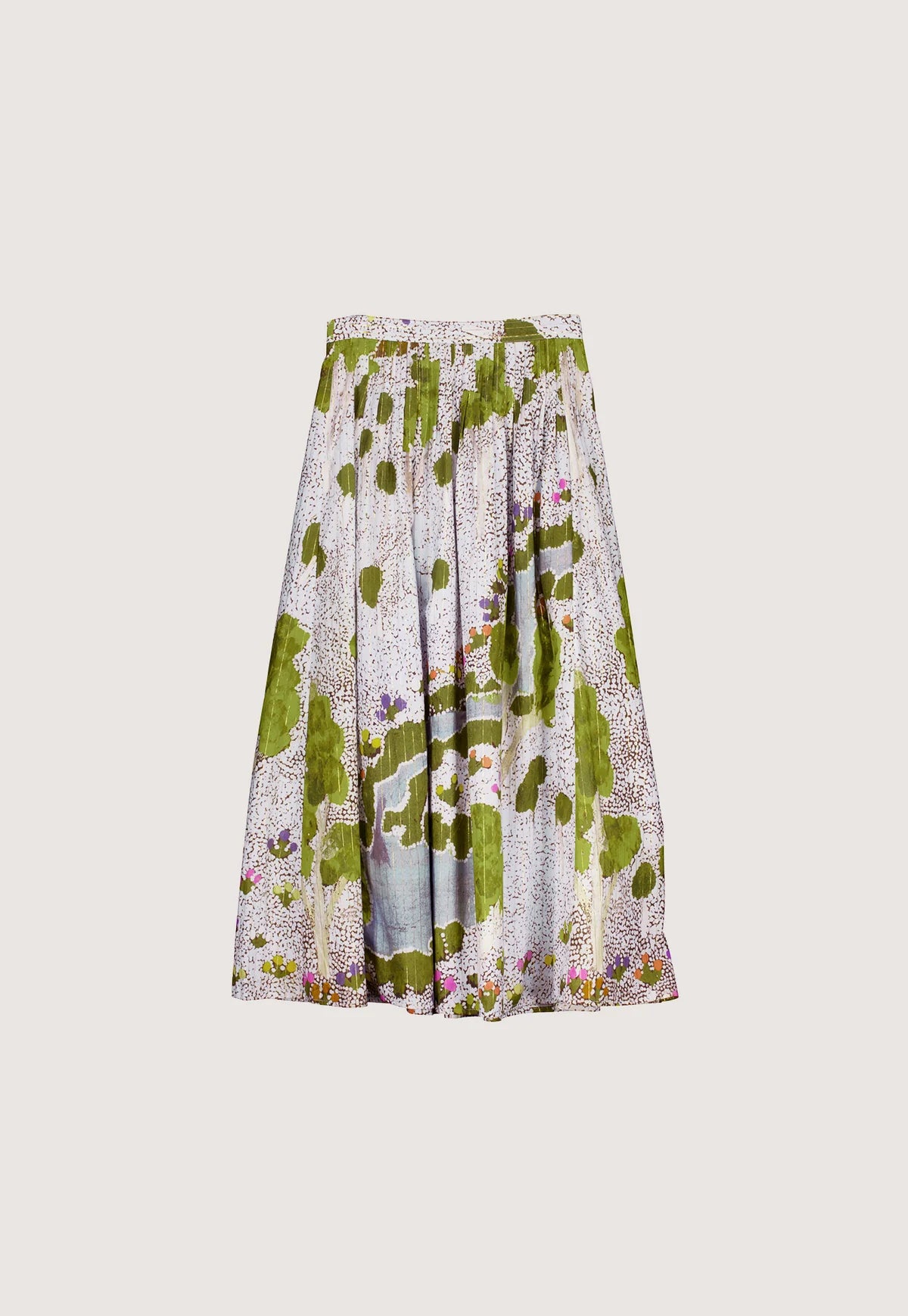 Nancybird Alma skirt with pleated yoke and elastic waist at back, in original Spring Creek art print.