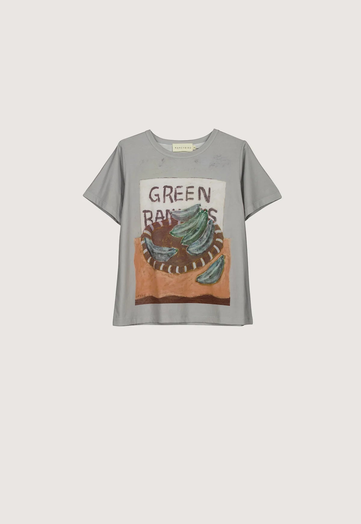 Nancybird organic cotton Apollo tee tshirt featuring Green Bananas artwork.