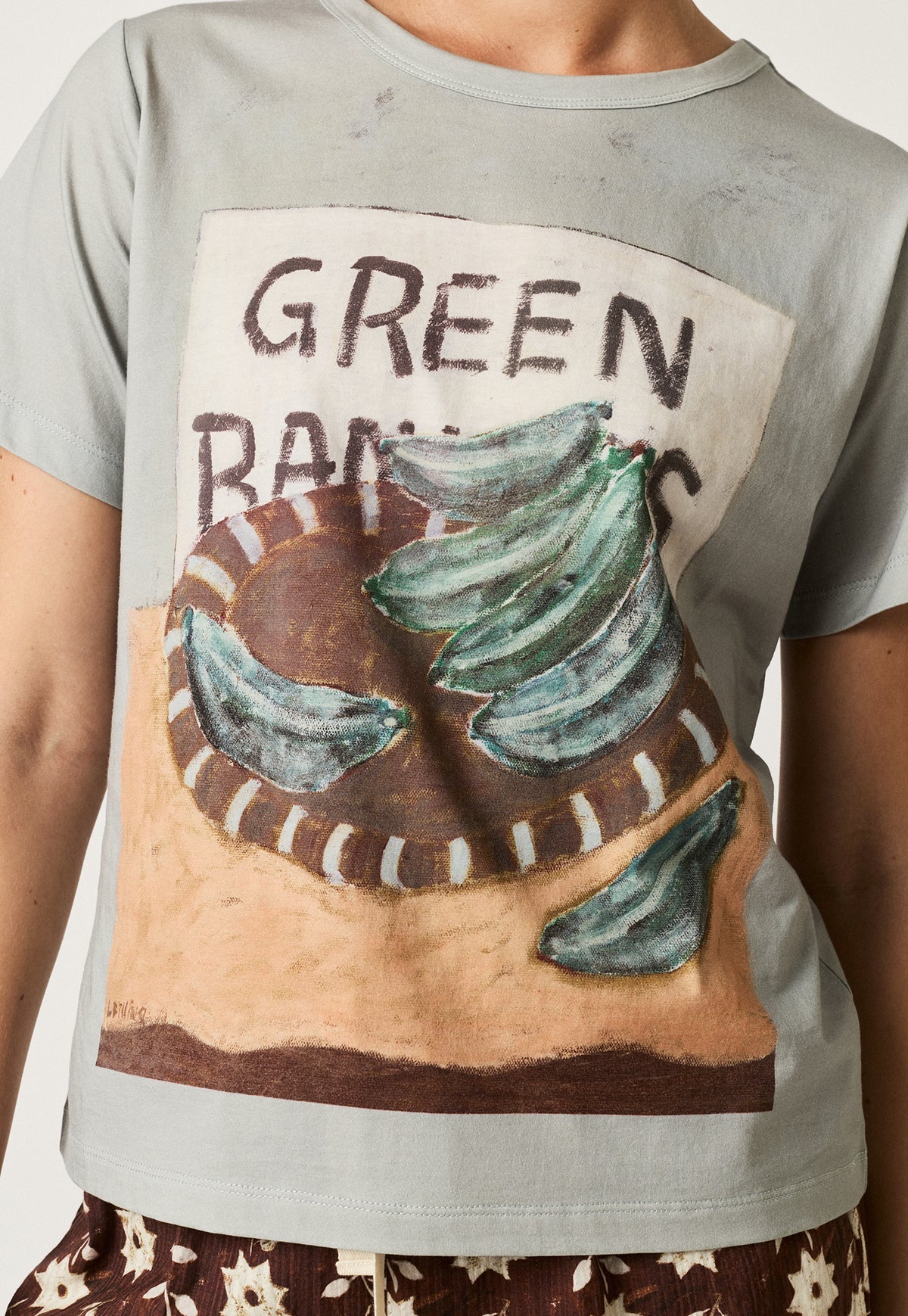 Nancybird organic cotton Apollo tee tshirt featuring Green Bananas artwork.