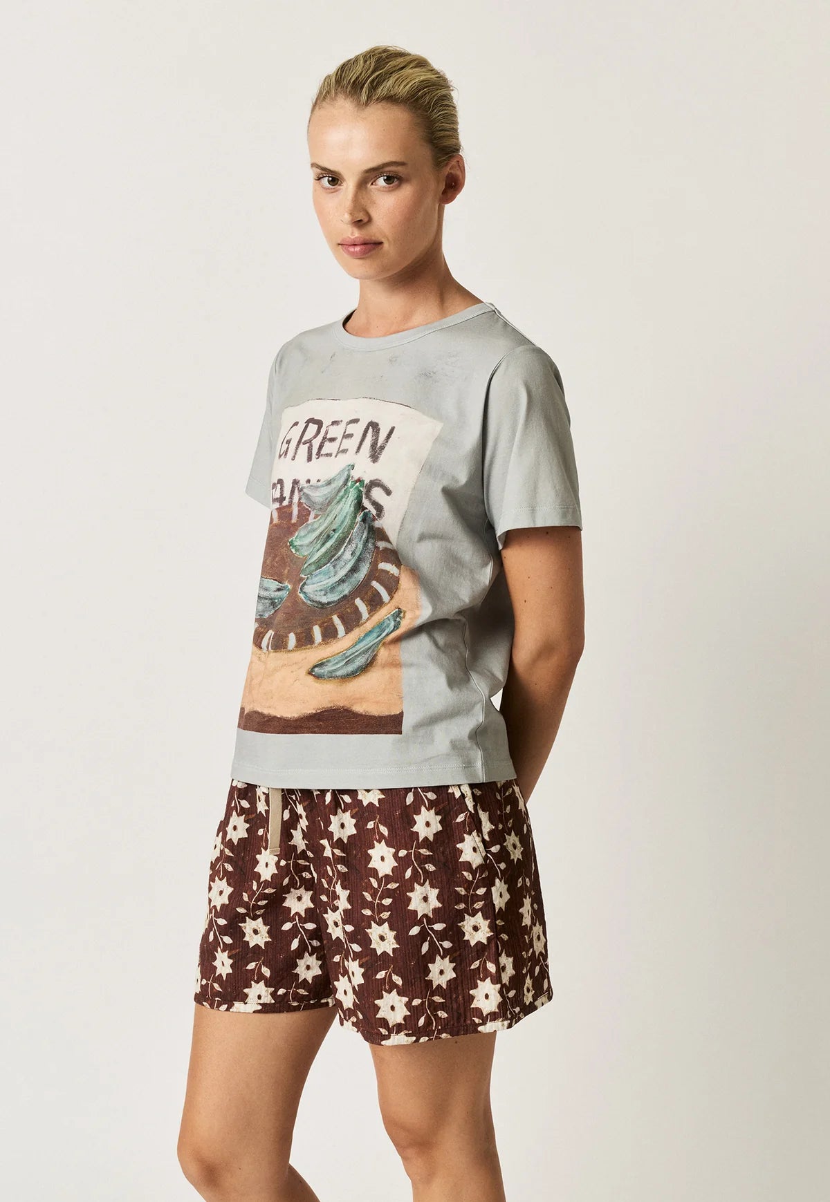 Nancybird organic cotton Apollo tee tshirt featuring Green Bananas artwork.