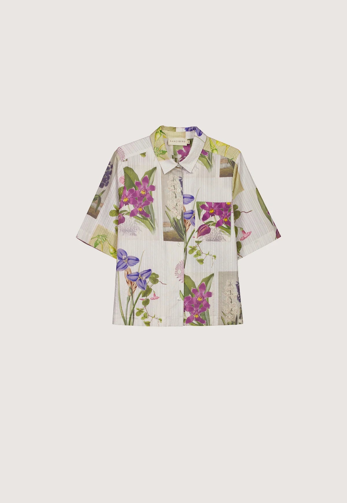 Nancybird cotton button up Summer shirt  archive floral print.
