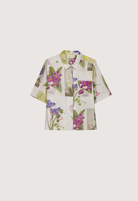 Nancybird cotton button up Summer shirt  archive floral print.