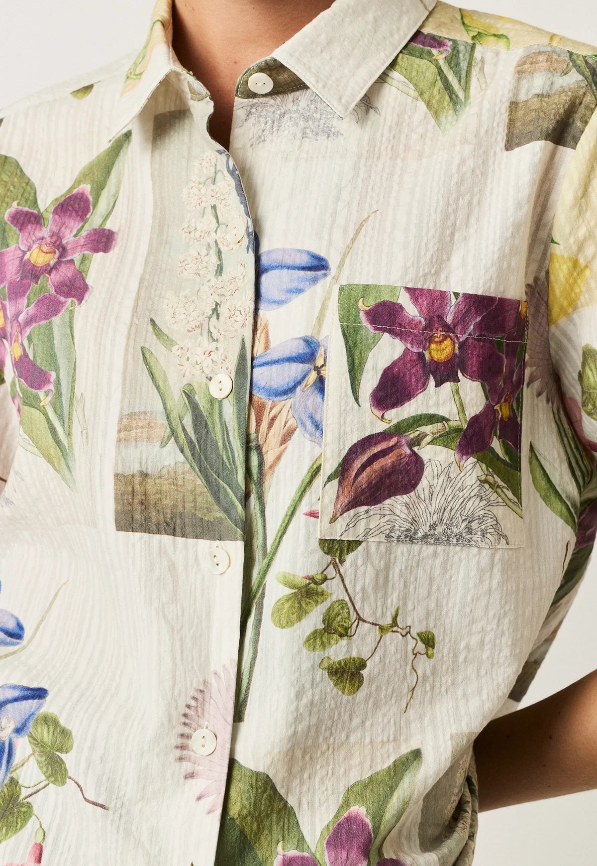 Nancybird cotton button up Summer shirt  archive floral print.