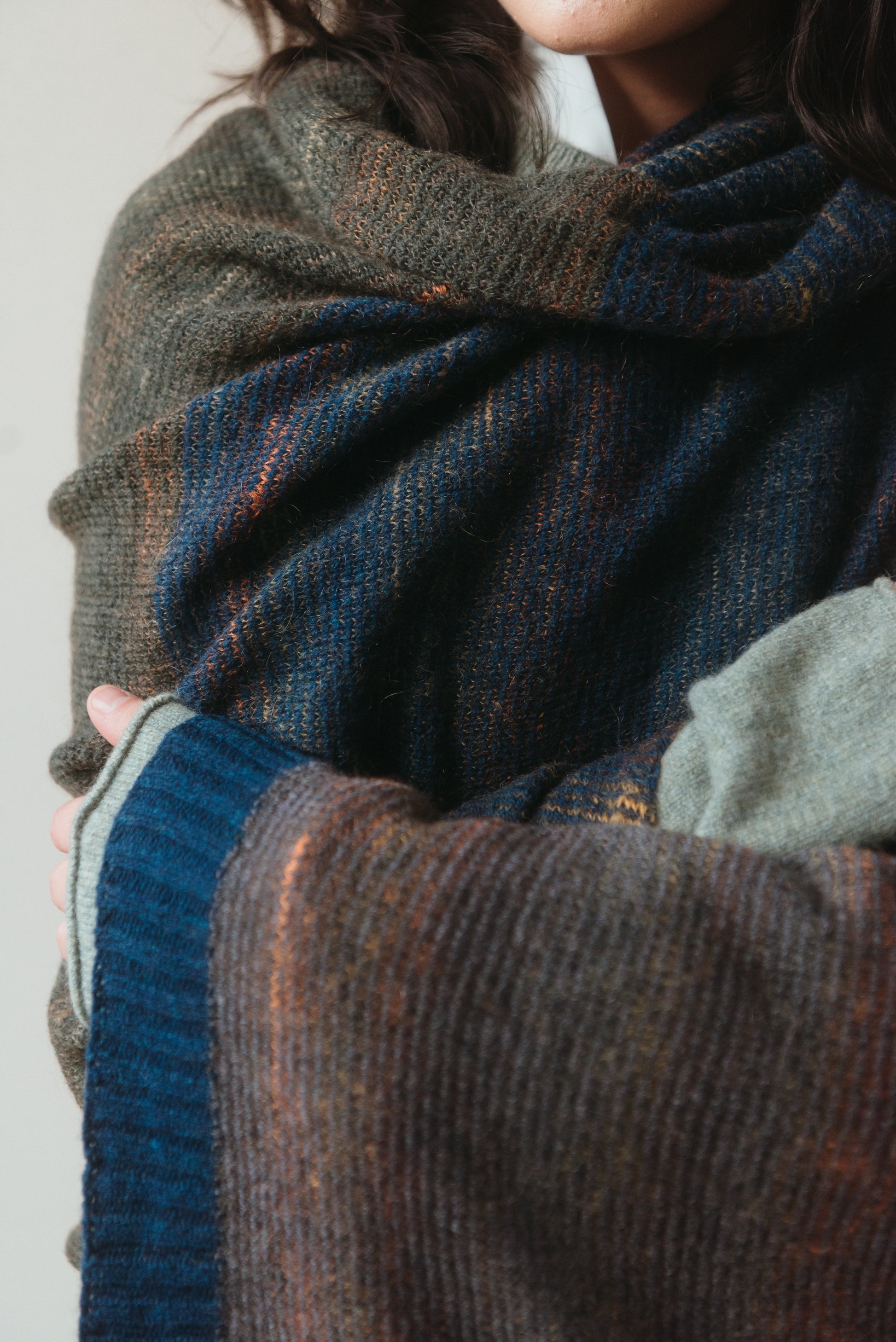 Eribe kid mohair and merino wool Treeline wrap in Vole.