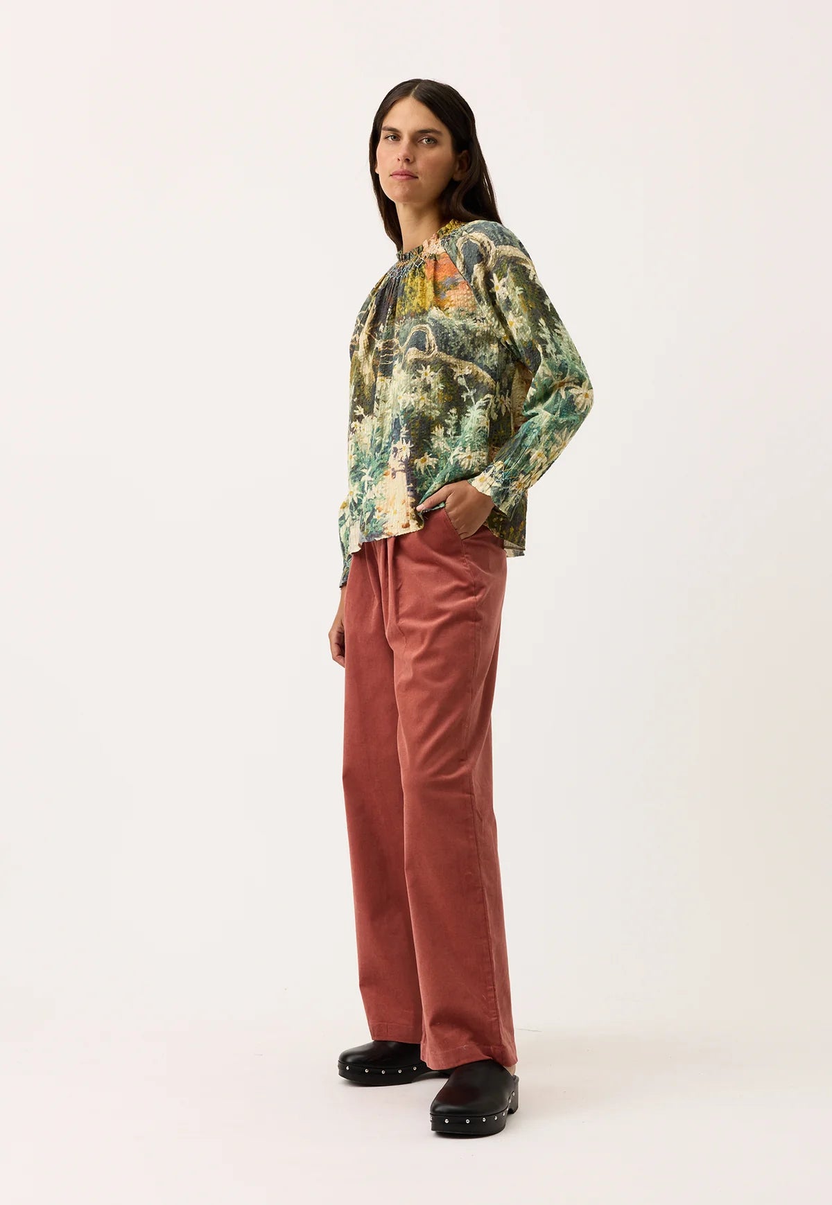 Nancybird cotton corduroy wide leg Niko pants in spice.