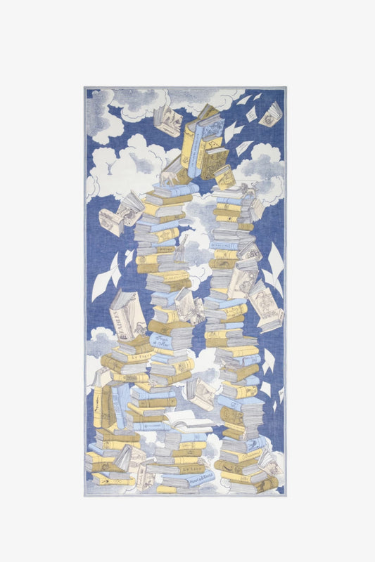 Inoui editions silk cotton scarf Bibliophile in  navy.