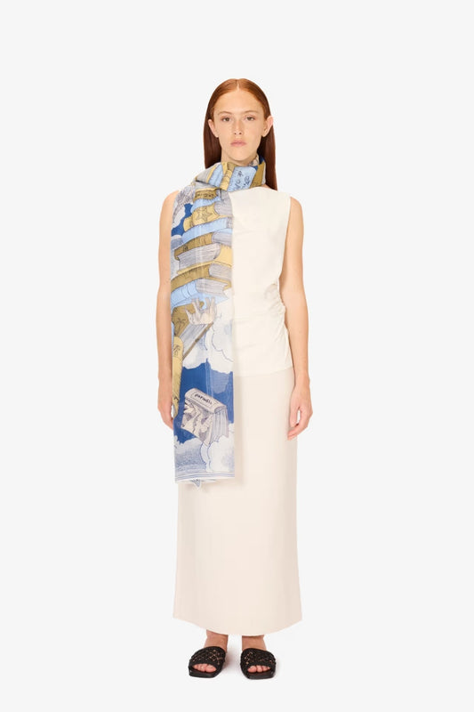 Inoui editions silk cotton scarf Bibliophile in  navy.