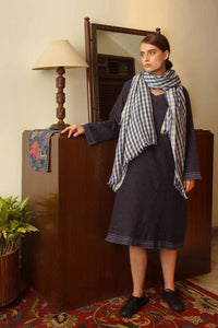 Dve Collection navy check gingham linen scarf.