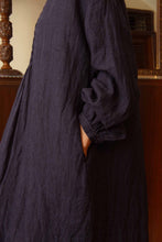 Load image into Gallery viewer, DVE Collection navy pinstripe linen pintucked Dev dress.