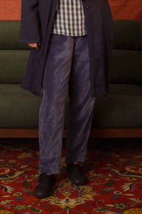 Dve Collection pull on elastic waist straight leg Rooma pants in indigo cotton velvet.