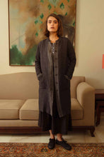 Load image into Gallery viewer, Dve Collection reversible wool Diya long jacket in black charcoal.