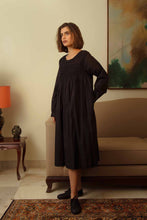 Load image into Gallery viewer, DVE Collection Tanisi long sleeved smocked dress in black paper cotton.
