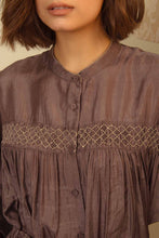Load image into Gallery viewer, DVE Usha blouse in handloom grey silk with smocked front.