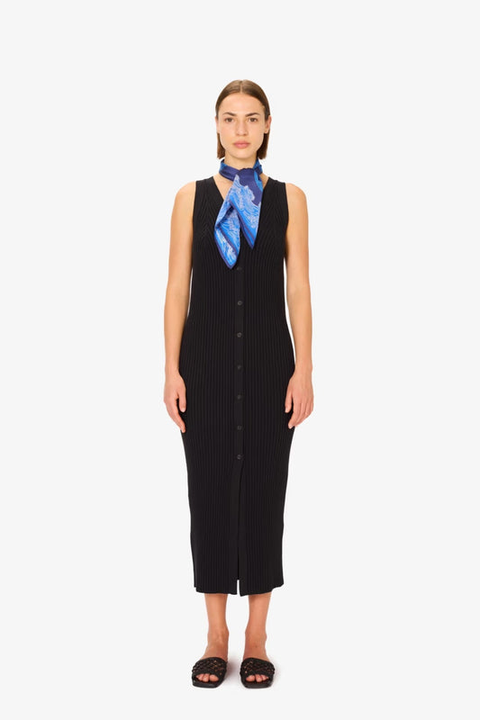 Inoui editions silk cotton carre square scarf Poseidon in azure blue.