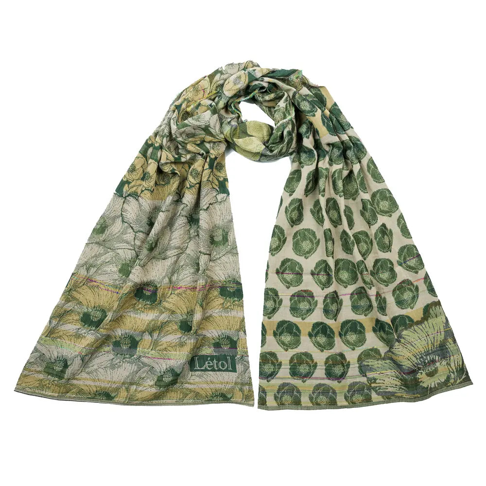Letol organic cotton jacquard floral scarf Stephanie in trefle green.