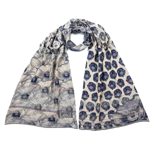 Letol organic cotton jacquard floral scarf Stephanie in navy blue.