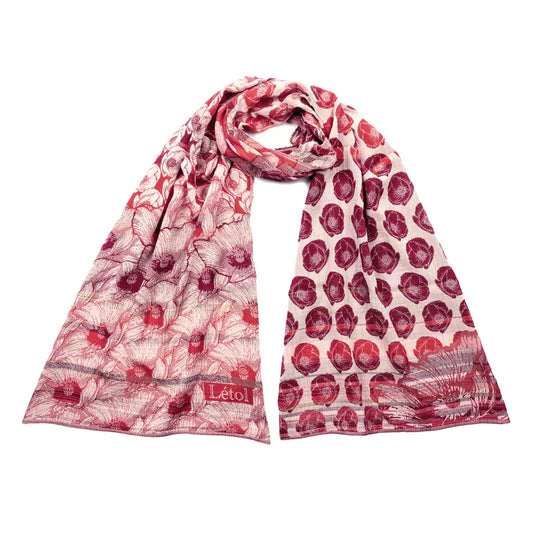 Letol organic cotton jacquard floral scarf Stephanie in Cocquelicot poppy red.