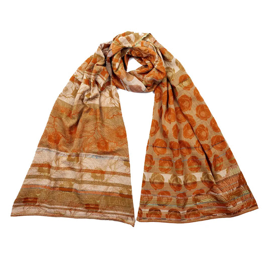 Letol organic cotton jacquard floral scarf Stephanie in Carrot cake orange and taupe.