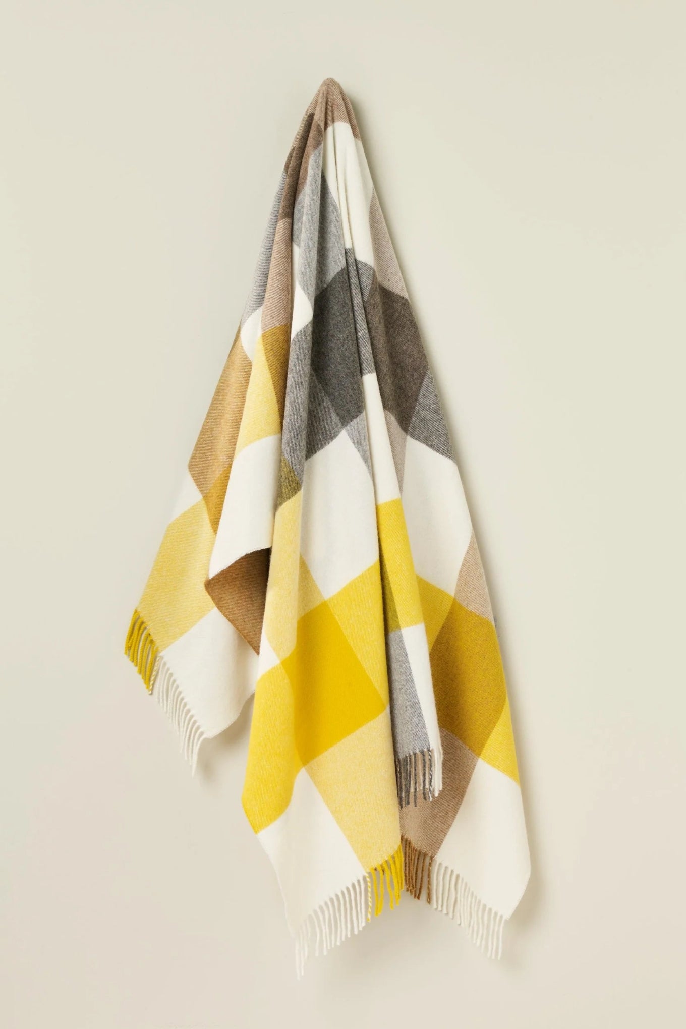 Bronte by Moon soft merino wool throw in large check Block Islay pattern in gold.